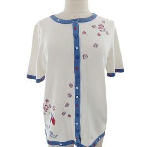 Embroidered red white & blue retro cardigan med